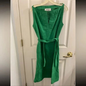 Mollie Parnis Skinner Ultra Suede fabric green v neck dress size extra small